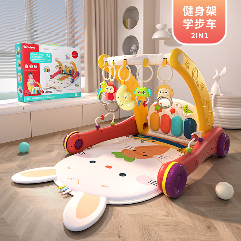跨境嬰幼兒寶寶腳踏鋼琴多功能健身架音樂玩具二合一學步車手推車