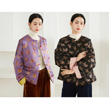 高定 双面穿90白鹅绒真丝宋锦国风印花鹅绒服外套圆领加厚羽绒服