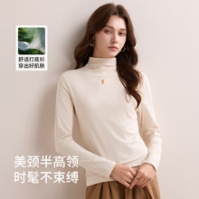 秋装半高领纯色打底衫女内搭修身休闲百搭中领设计长袖T恤女上衣