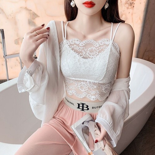 Lace suspender, beautiful back vest, women's pure desire, sexy outer wear, chest pad, tube top, large size, summer thin, breathable