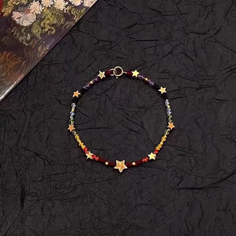 "Rainbow Memory" Star Color Wax Woven Bracelet Small High-value New Chinese Unique Design Hand Rope