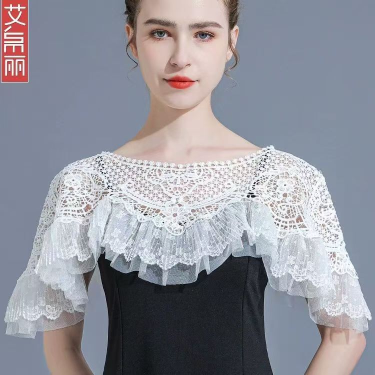 Lace Shawl, Sun Protection Cape, Outerwear, Cape, Cheongsam, White and Black Shawl, Camisole Cover-Up, Sleeveless Top