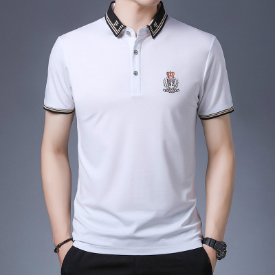夏季短袖T恤男中年夏季商务冰丝翻领保罗半袖体恤时尚刺绣POLO衫|ru
