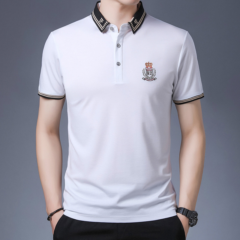 夏季短袖T恤男中年夏季商务冰丝翻领保罗半袖体恤时尚刺绣POLO衫|ru
