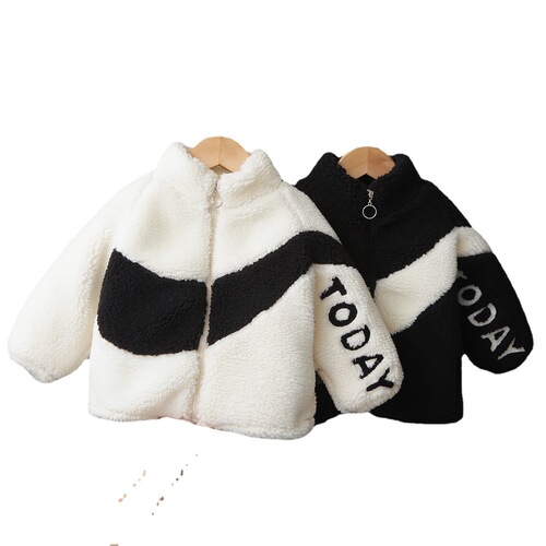 Boys' Coat Fleece Thickening Autumn and Winter New Style Girls' Children's Fashionable Top Imitation Lamb Fur Warm Children's Sweater 