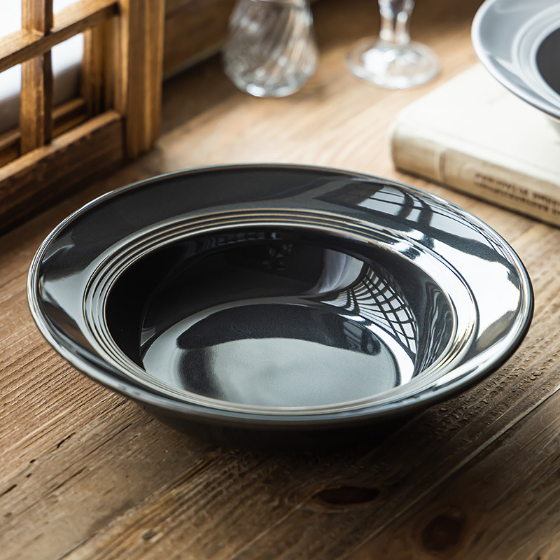 Juego de vajilla de cerámica de estilo nórdico, platos para el hogar, platos para carne, platos de alta gama, platos redondos para arroz, tazones con forma de sombrero de paja, venta al por mayor