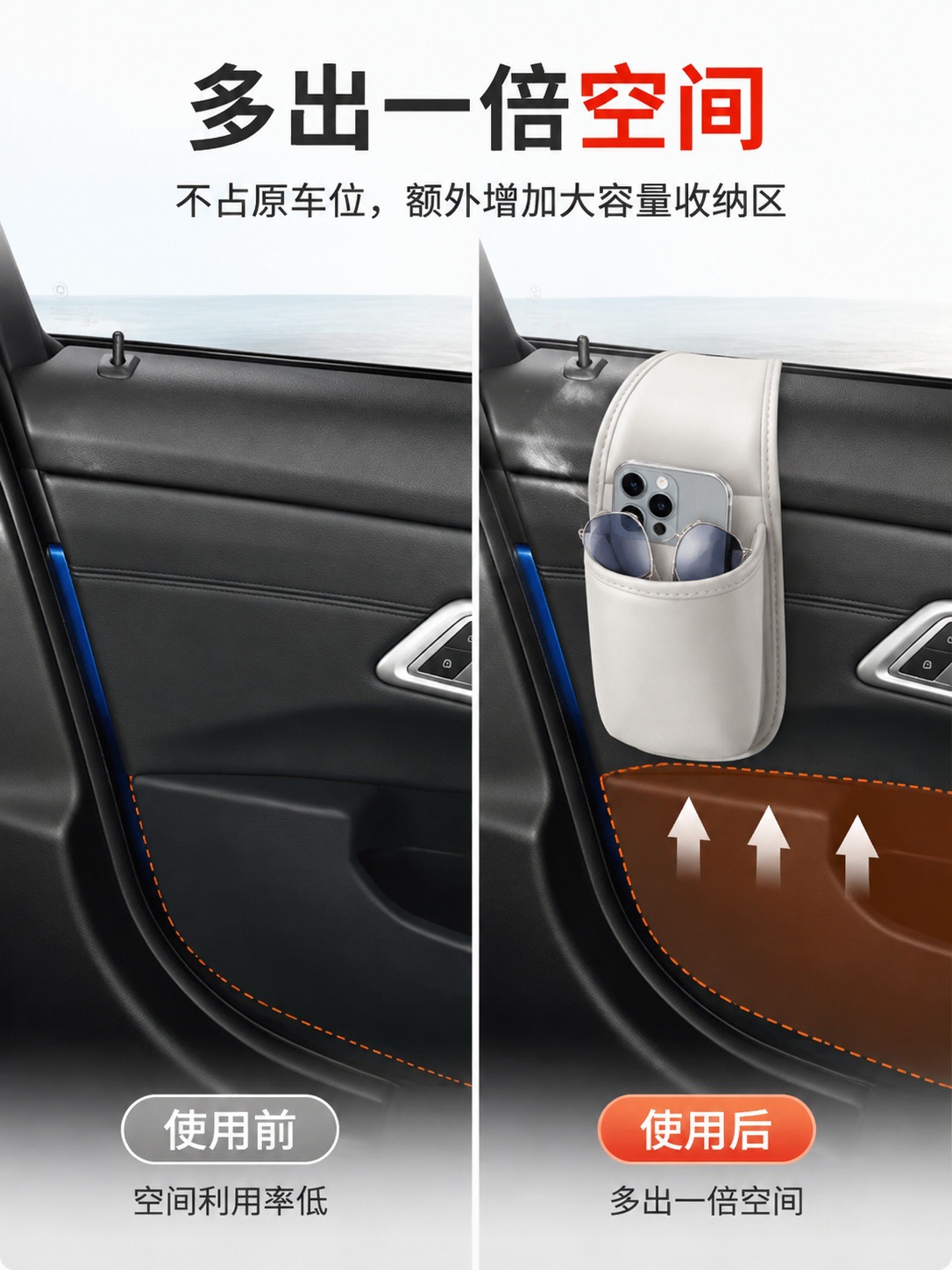 Car water cup storage bag, car door storage box, car storage bag, multifunctional water cup holder, side storage box for mobile phone