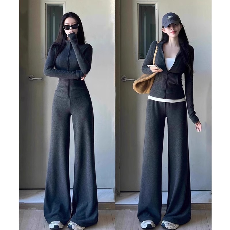 早秋季修身正肩卫衣外套女款韩系穿搭运动一整套装短款小个子上衣|undefined