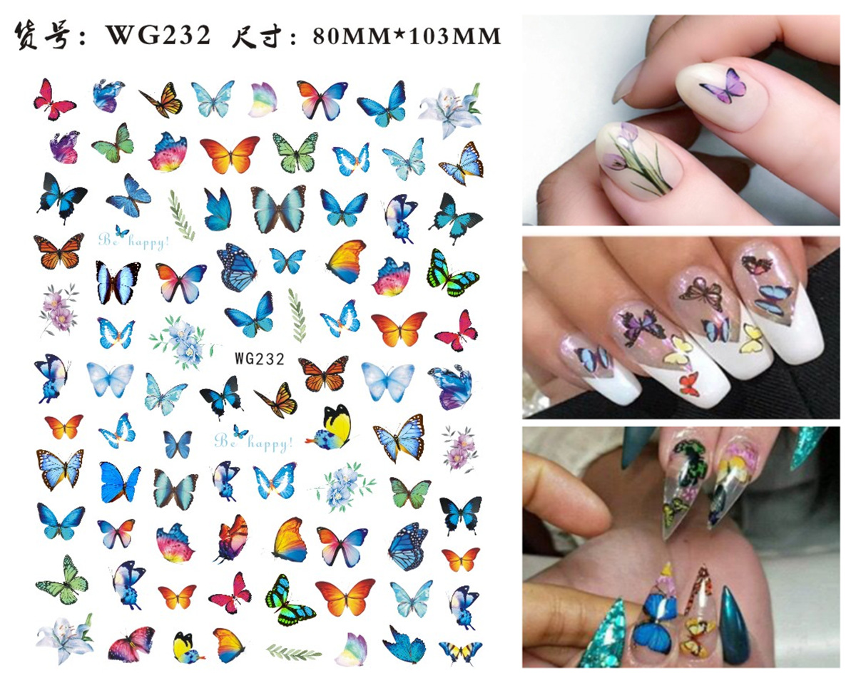 Nuevos productos de primavera de color mariposa pegatinas de manicuras de comercio electrónico transfronterizo pegatinas de manicuras mariposa WG1300-1311