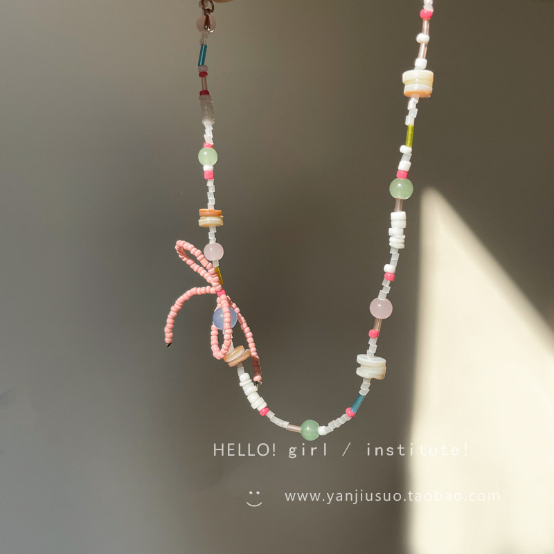 Dopamine Color Rice Beads Bow Necklace Fashion Sweet Cool Y2K Girl Heart Clavicle Chain All-match High-end Sense Dopamine Color Rice Beads Bow Necklace Fashion Sweet Cool Y2K Girl Heart Clavicle Chain All-match High-end Sense