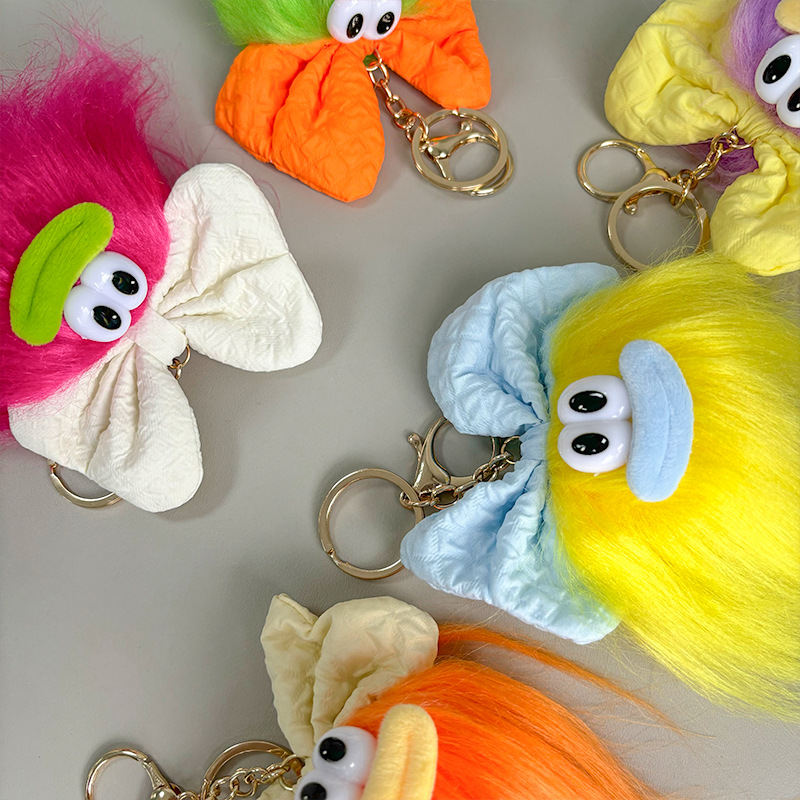 Creativa boca de salchicha divertido muñeca de lana frita llavero lindo peinado de felpa muñeca de bricolaje mochila escolar colgante joyería