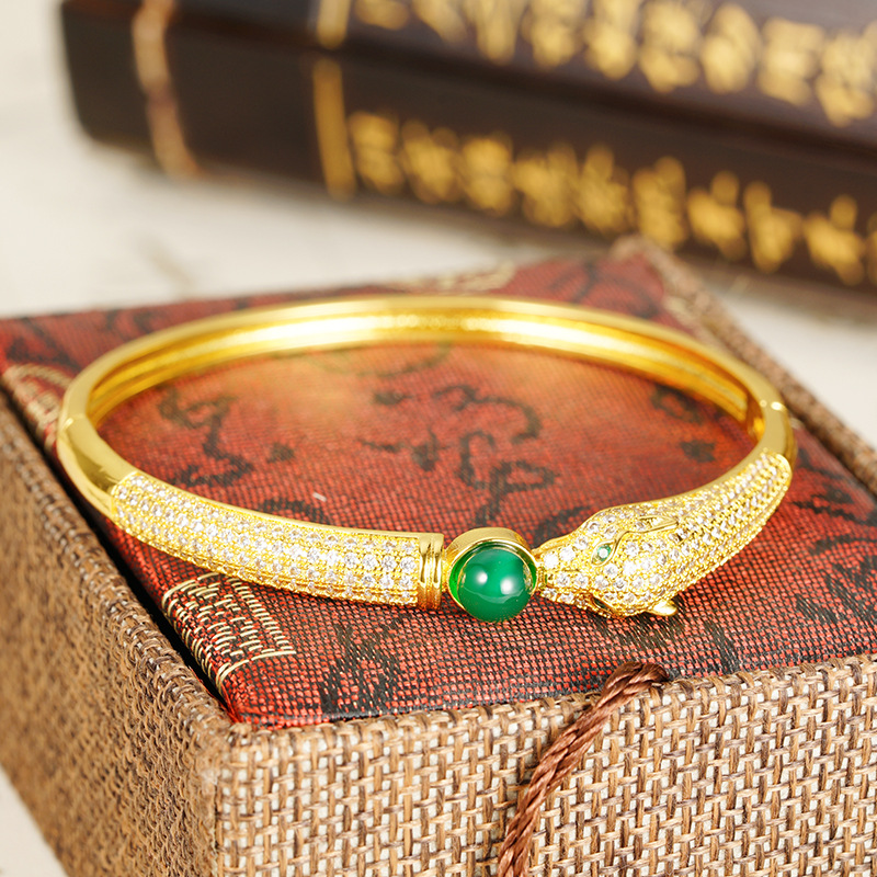 Nuevos productos vietnamitas arena oro zorro brazalete abierto lleno de diamantes jade herencia antigua China estilo Yiwu joyería al por mayor