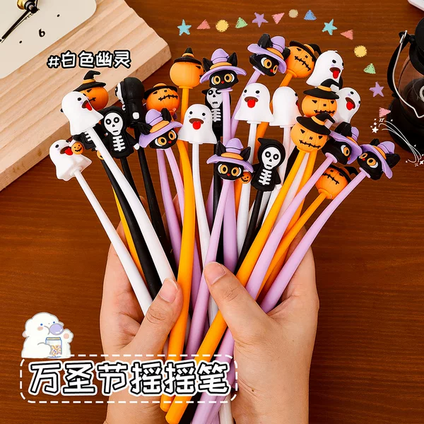 Cartoon Halloween Silicone Shake Pen, Funny Ghost Pen for Students, Halloween Stationery Gift