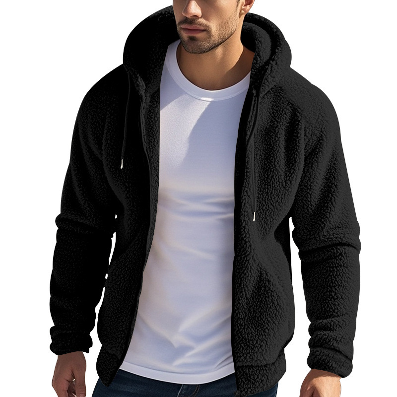 Dicker, warmer doppelseitiger Samt für Herren im amerikanischen Winter mit Reißverschluss, lockere Strickjacke, lässige Kapuzenjacke_voghion.com