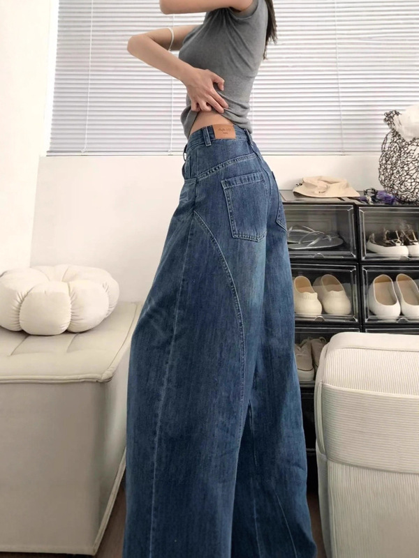 美式弯刀裤女秋款高个子牛仔2025新款垂感复古蓝工装高腰提臀秋款|undefined
