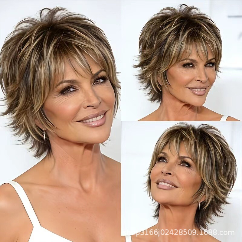 Tume Cross-Border Dropshipping New Product Tea Brown Gradient Fluffy Natural Texture Short Wig Full Head Set Direct from Manufacturer