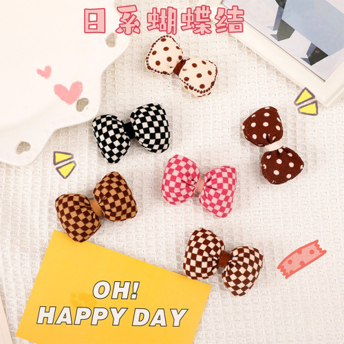 Fabric checkerboard filled with cotton polka dot bow brooch three-dimensional bow tie diy handmade hair accessories materials shoes and socks accessories