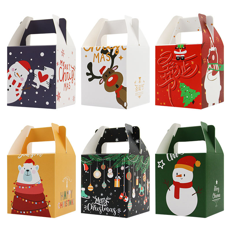 欧式新款圣诞节日苹果盒平安夜派对礼物盒子包装手提盒彩色糖盒1