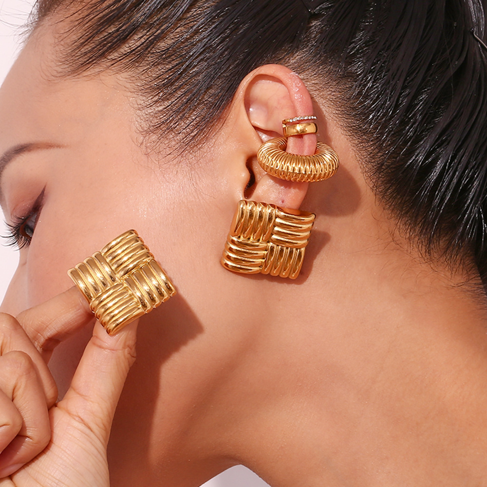 Ear Studs Classification 1 Pair Quantity PVD Coated Real Gold Plated Solid Color 304 Stainless Steel Classic Style Waterproof Non Tarnish Ear Studs