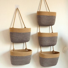 篮篮环保化妆品收纳挂袋收纳棉绳日式入户玄关壁挂收纳筐杂物三层