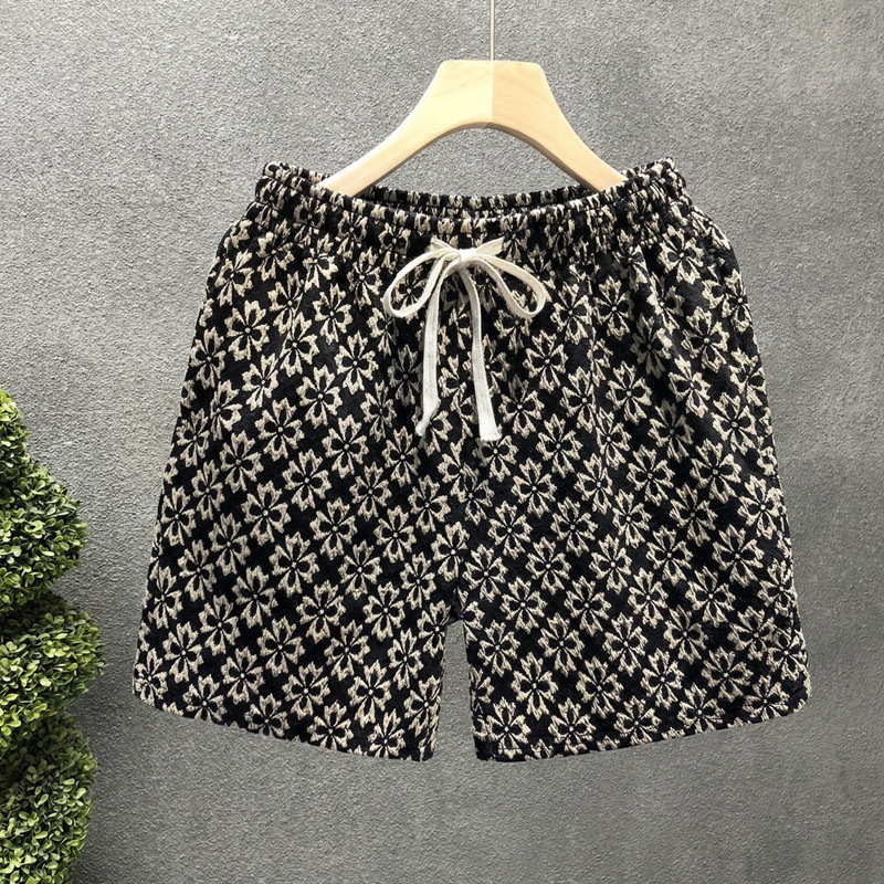 Unisex Light Luxury Summer Houndstooth Print Shorts, High Street Fashion Loose Fit 5-Point Shorts For Casual Wear_viptrois.com