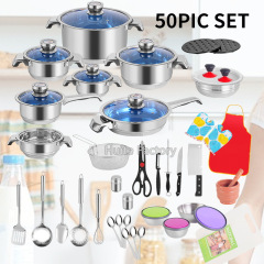 跨境不锈钢套装锅kitchenware30/50/100pcs pot炊具烹饪锅具套装