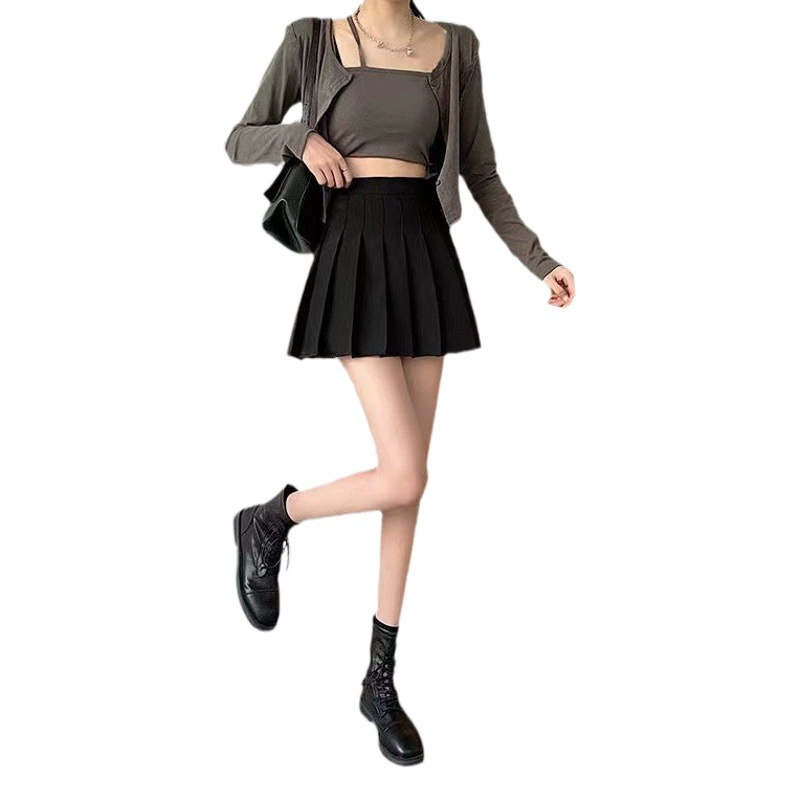 Защитные брюки + молния + плиссированная юбка на пуговицах Форма JK Корейская Модная студенческая юбка Универсальная юбка короткая юбка