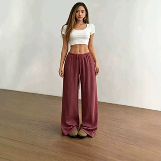 欧美跨境2026新款夏季时尚宽松百搭女装休闲纯色长裤阔腿裤女