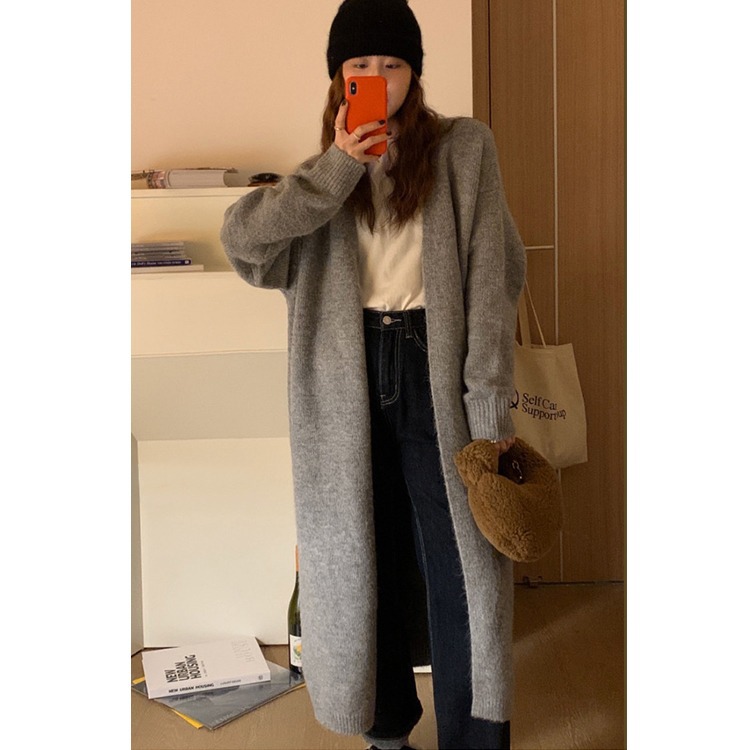 (2개) 가을 겨울 여성을 위한 고급 복고풍 스웨터 재킷 새로운 스타일 게으른 스타일 느슨한 기질 슬림 중간 길이 니트 가디건