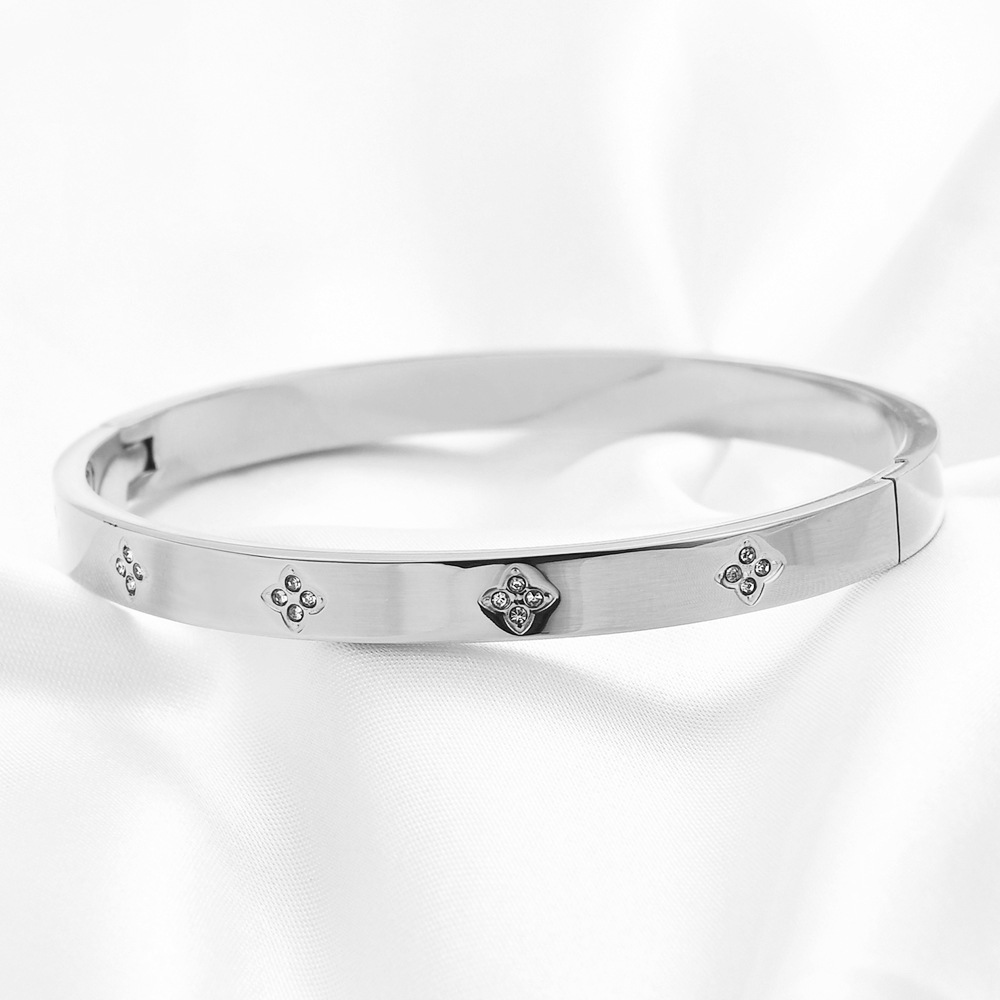 Gold Plated Plating Solid Color Pattern Wholesale Simple Style Solid Color Titanium Steel Plating Inlay Gold Plated Zircon Bangle