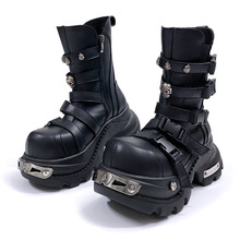 原创设计亚文化厚底马丁靴秋冬金属朋克辣妹增高短靴圆头马丁靴酷