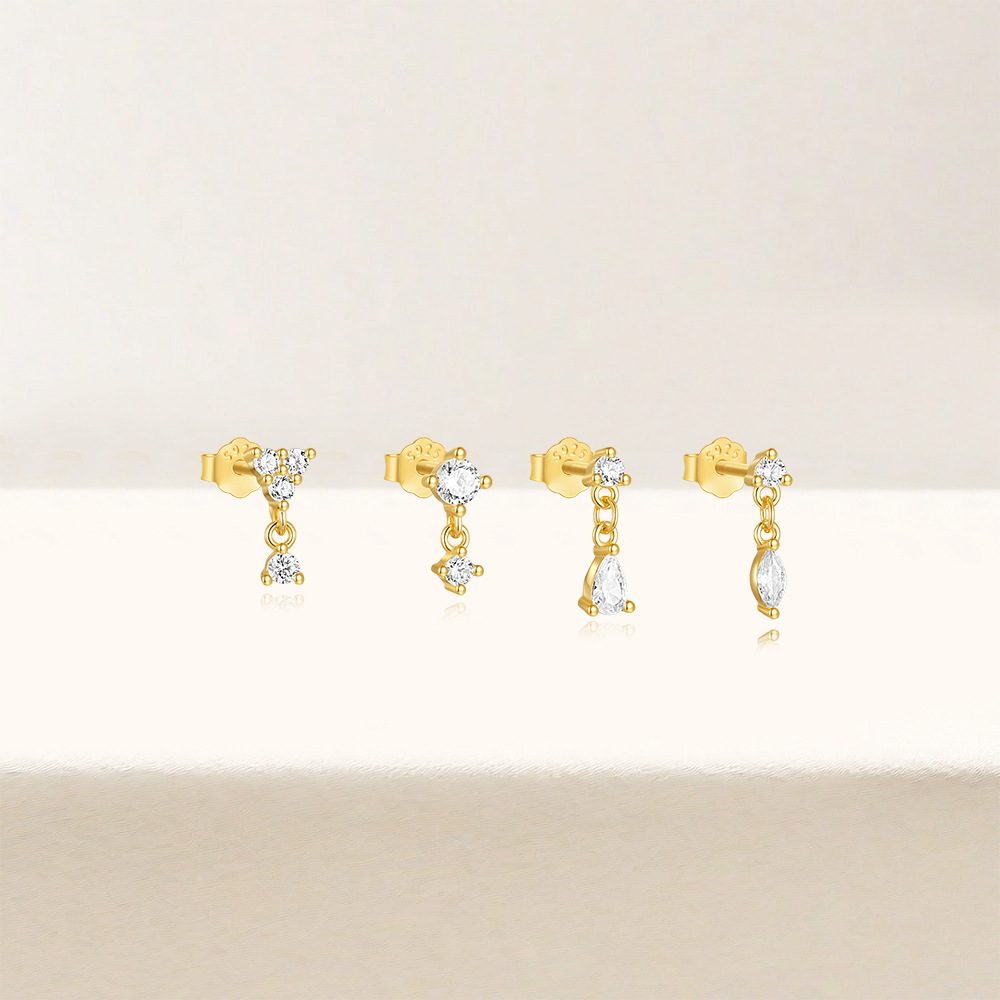 5g Weight 925 Sterling Silver Ear Needle Material Ear Studs Classification 4 Pieces Quantity Holiday, Travel, Daily Occasion 925 Sterling Silver Material Geometric Pattern Women's Gender Plating Design Simple Style Style 4 Pieces 925 Sterling Silver Geometric Ear Studs 11