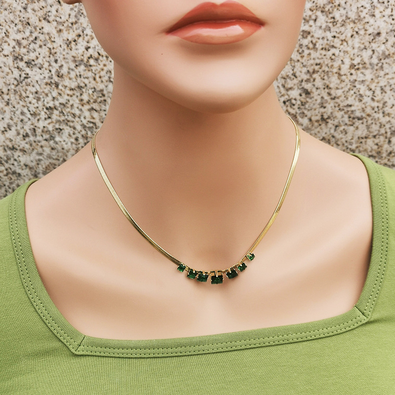 Fashion Square Titanium Steel Inlay Zircon Bracelets Necklace 1 Piece