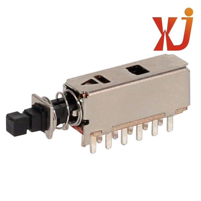 直键带锁开关4P2T  电源按键开关行程3.5mm 侧按自锁开关双排12脚