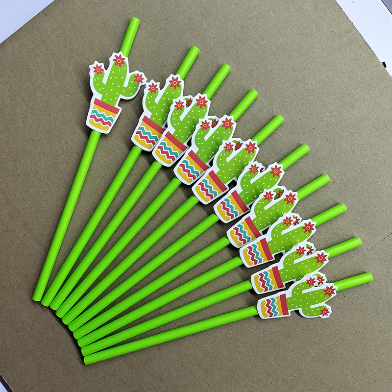 Pajitas de papel, tarjetas de cactus, pajitas decorativas, postres degradables desechables, pasteles, cócteles, fiestas, pajitas de papel