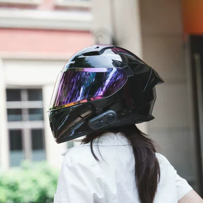 Motosiklet kaskı (dəbilqə) — for Couples Cat Ear Safety Helmets - glossy-black-colored-lenses-m