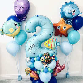 跨境热销海底世界主题气球套装章鱼动物气球儿童生日沐浴派对装饰
