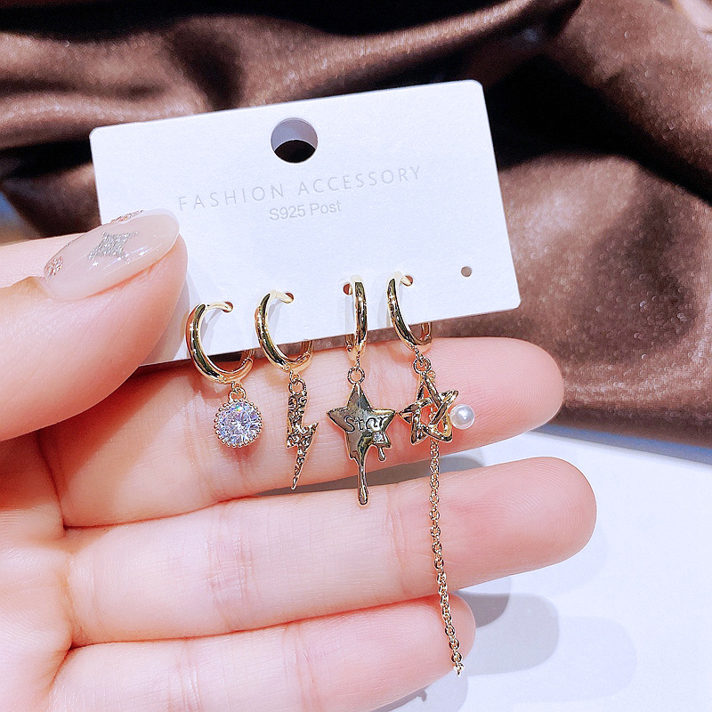 Women's Fashion Star Copper Earrings Plating Inlaid Zircon Zircon Drop Earrings 4 Pieces display picture 5