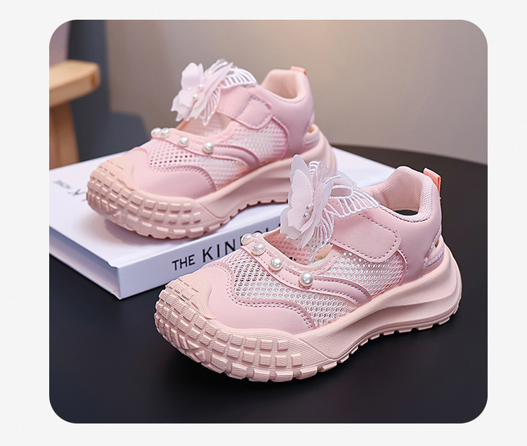 Niñas sandalias deportivas agujeradas 2026 verano nuevos zapatos casuales transpirables de malla para niños zapatos de mariposa perla princesa image 9