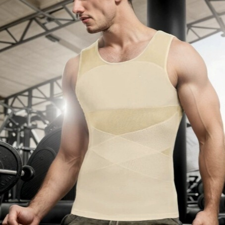 Men's Slim-Fit Vest Underwear Shapewear Neoprene Quick-Dry Sweat-Wicking Chest Compression Tight-Fitting Vest That Hides Abdominal Muscles