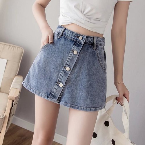 2023 new summer denim skirt for women plus size students Korean version high waist loose wide leg skirt wholesale