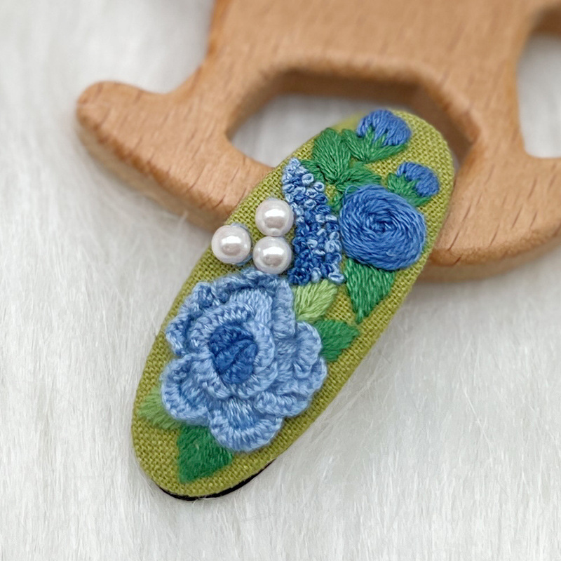 Lu bordado lindo gato perla coreano pinzas de pelo hechas a mano diy bordado creativo para chicas rotas flores pinzas de pelo lateral