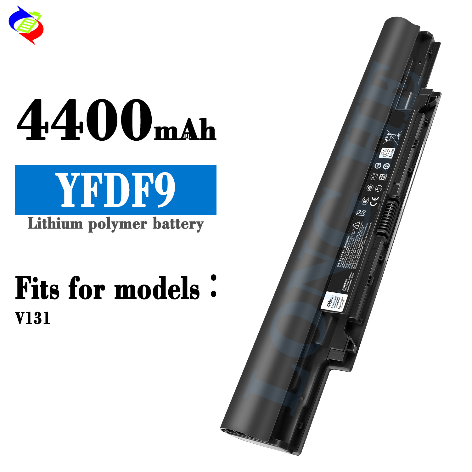 适用Dell戴尔YFDF9笔记本电池V131全新大容量4400mah工厂批发外贸
