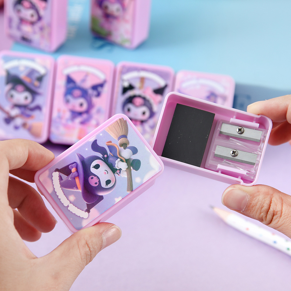 Biblioteca de dibujos animados de doble agujero lápiz cuchillo lindo corazón de niña biblioteca púrpura lápiz cuchillo afilador de lápiz papelería