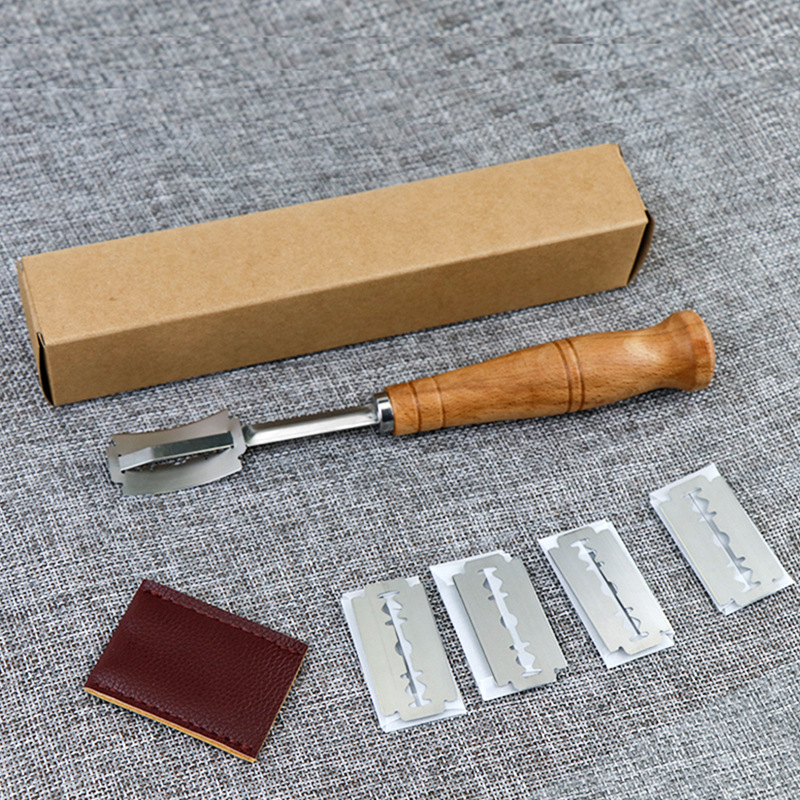 Bread trimming knife, baguette cutting knife, soft European baguette cutting knife, manual cutting and shaping, curved stainless steel blade replacement