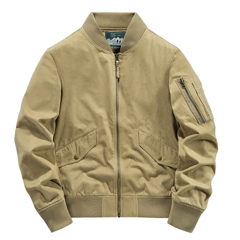 Factory Supply Autumn Men's Jacket with a Turn-Down Collar, Solid Color, Functional Style, Windproof Workwear with Multiple Pockets 68J98