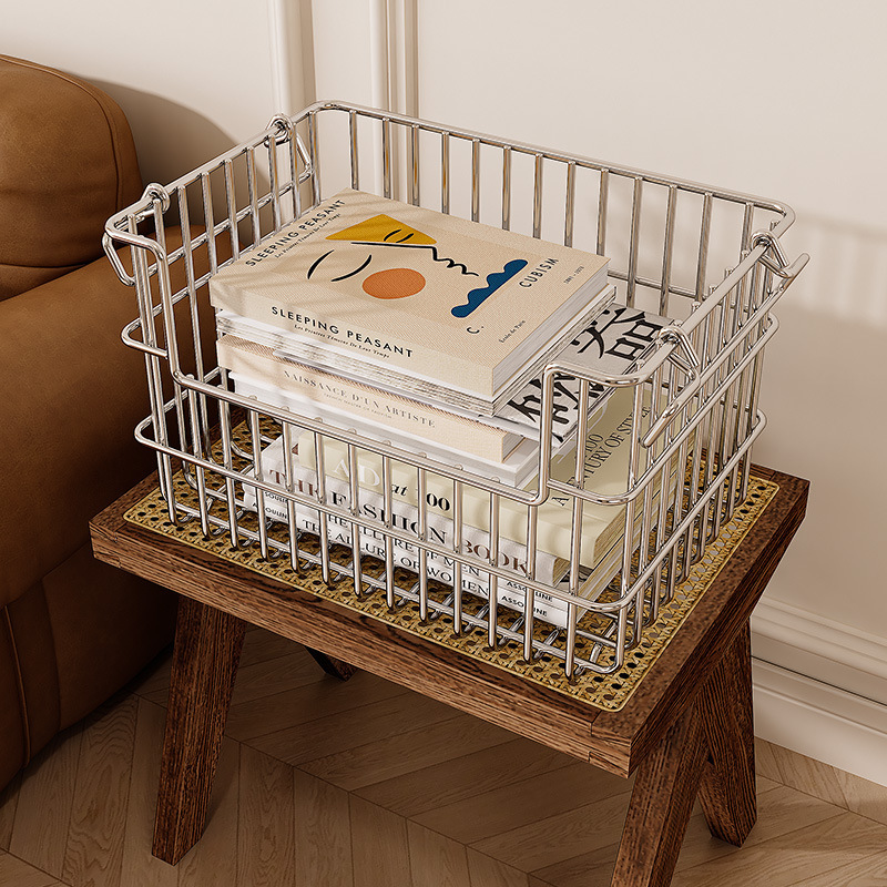 Stainless Steel Storage Basket 304 Bathroom Thickeneded Storage Basket Desktop Snack Vegetable Basket Kitchen Floor Storage Basket