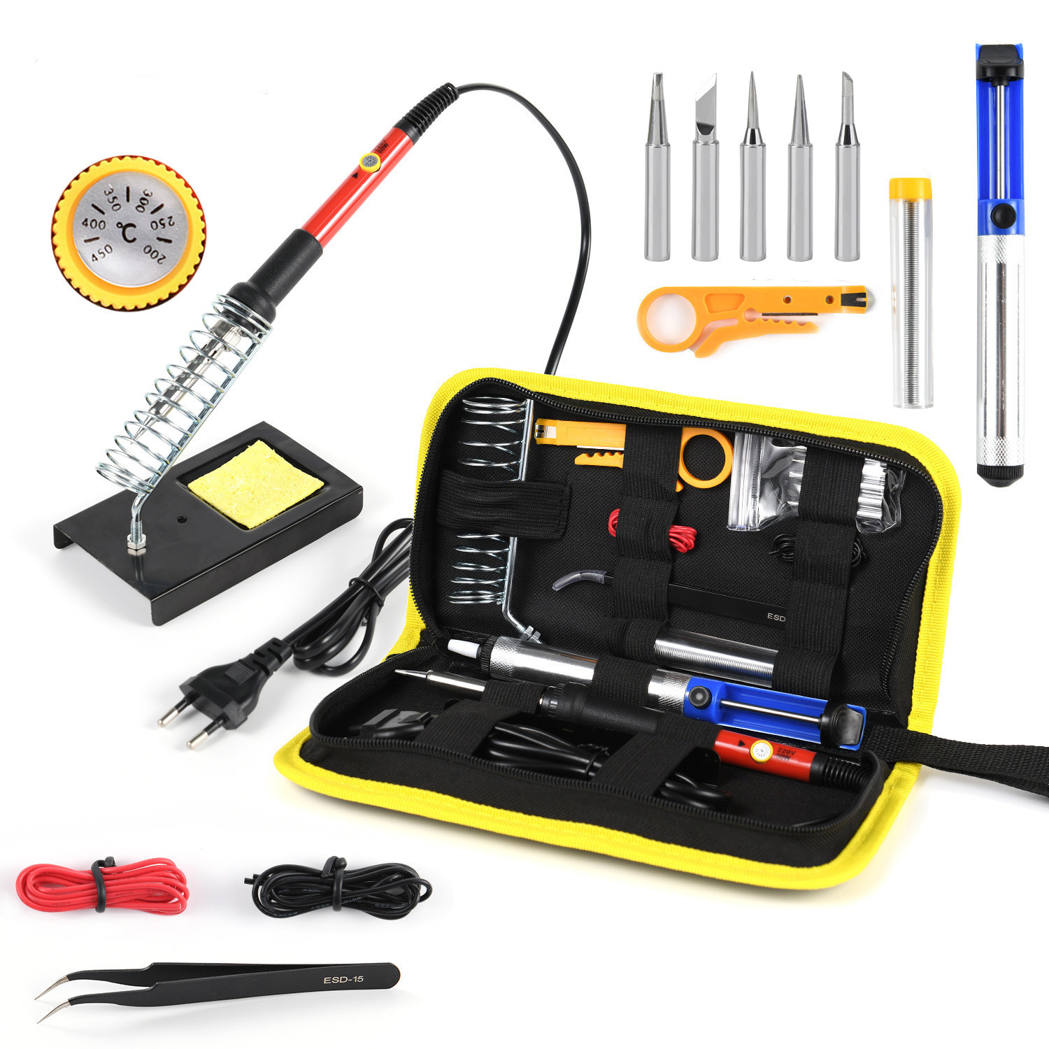 Adjustable temperature soldering iron soldering tool kit 15-piece set British and American regulations 908 60W Luo iron with soldering iron stand