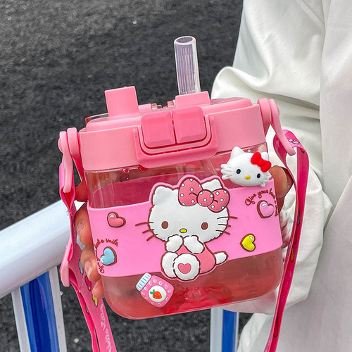 hellokitty water cup cute girls high-looking Sanrio plastic cup portable children and students double drinking