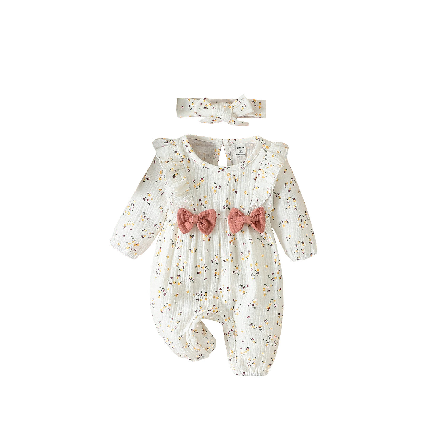 Comercio exterior Amazon transfronterizo bebé 0-Junio gatear ropa pequeña floral largo mameluco + banda de pelo